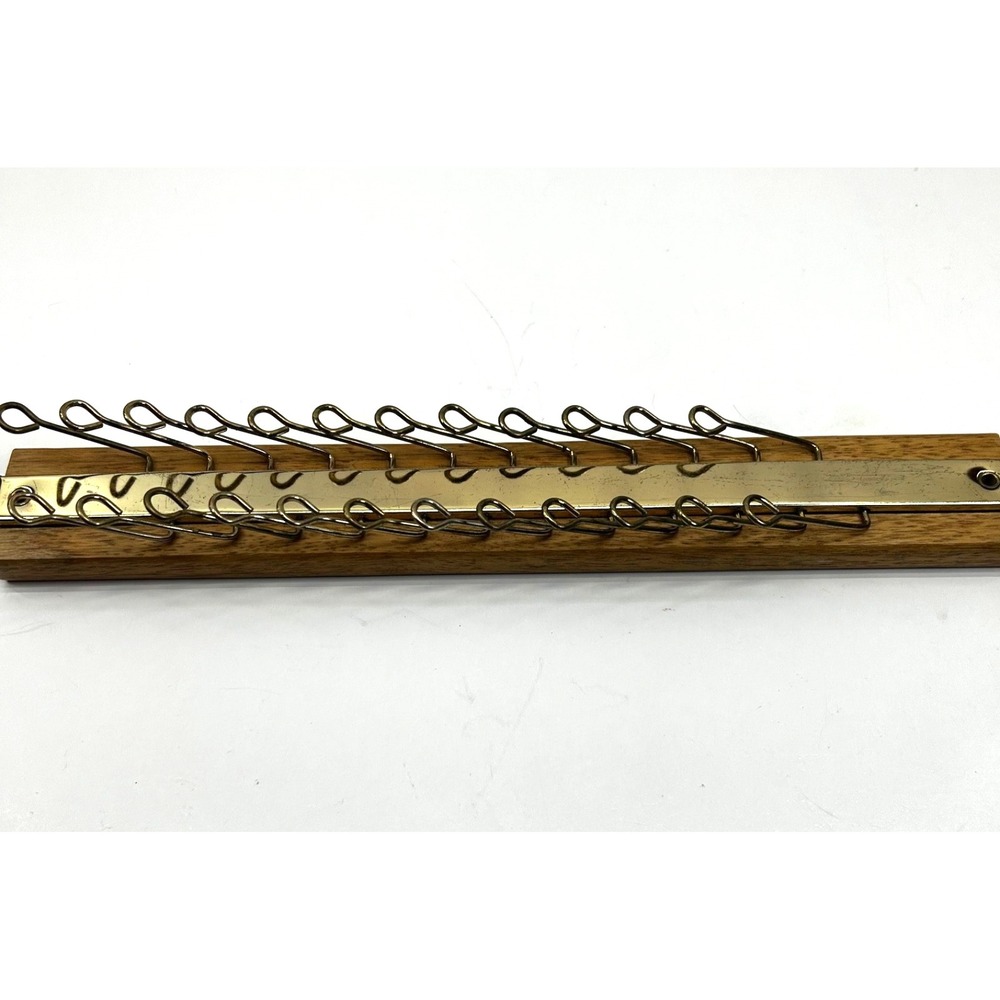 Vintage Tie Rack Holder Wall Mount Organizer Wood Brass Metal Holds 24 Ties